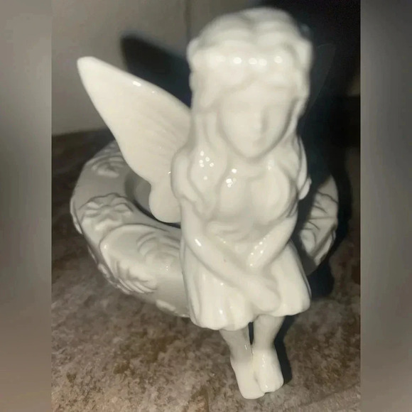 White Glass Sabre Brand Cottagecore Fairy Tea light candle holder grandma hippie - Picture 10 of 14